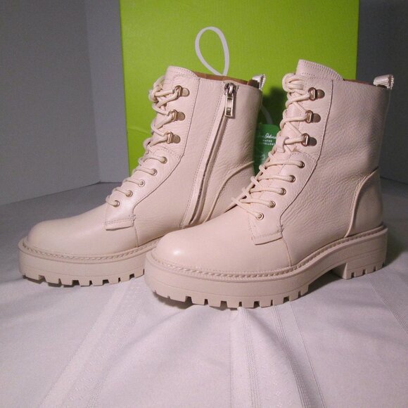 Sam Edelman Lue Leather Combat Boots Ivory Sz 9M NIB - Picture 6 of 12